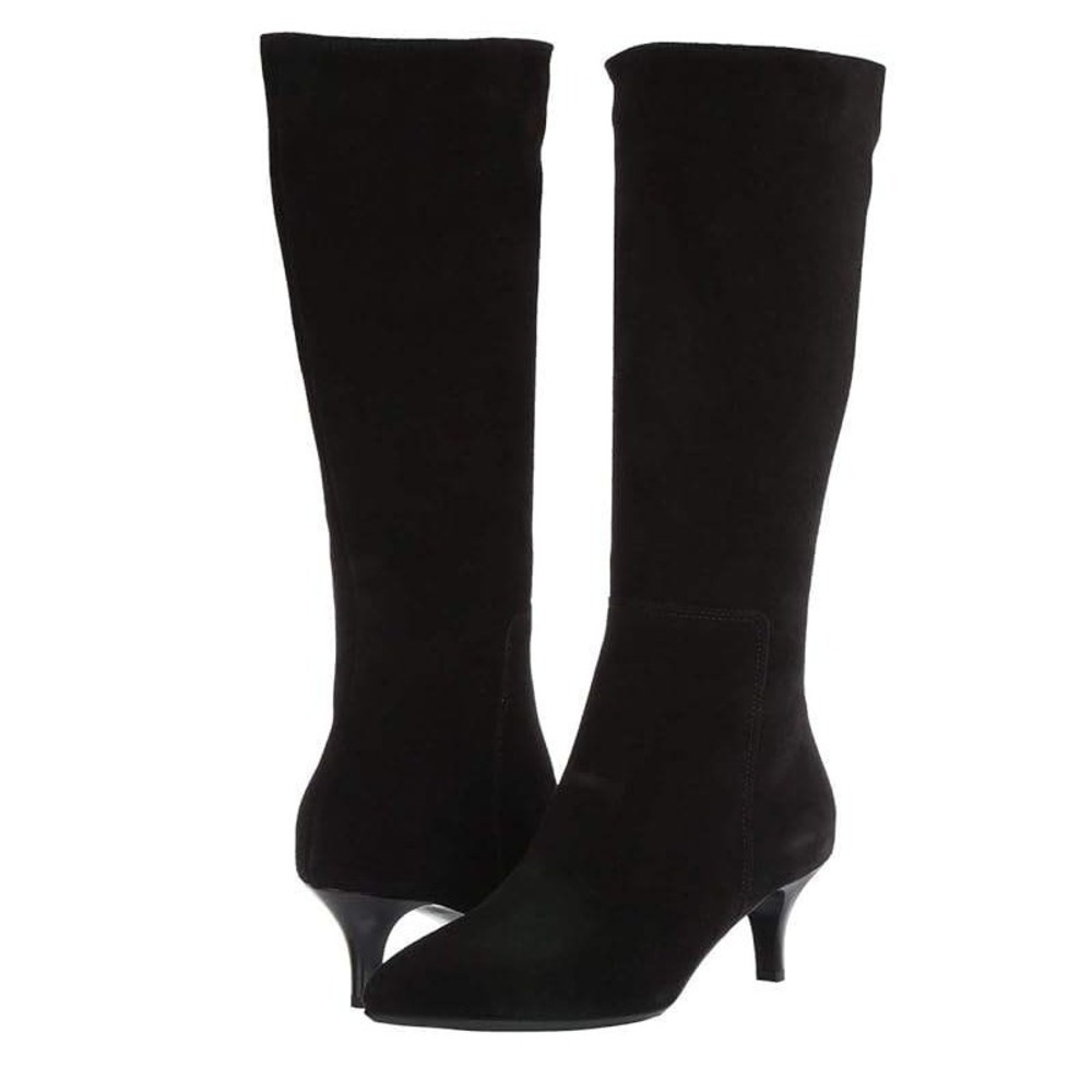 La Canadienne Drake Boots Black Suede Leather Knee High‎ Kitten Heel Sz 8.5